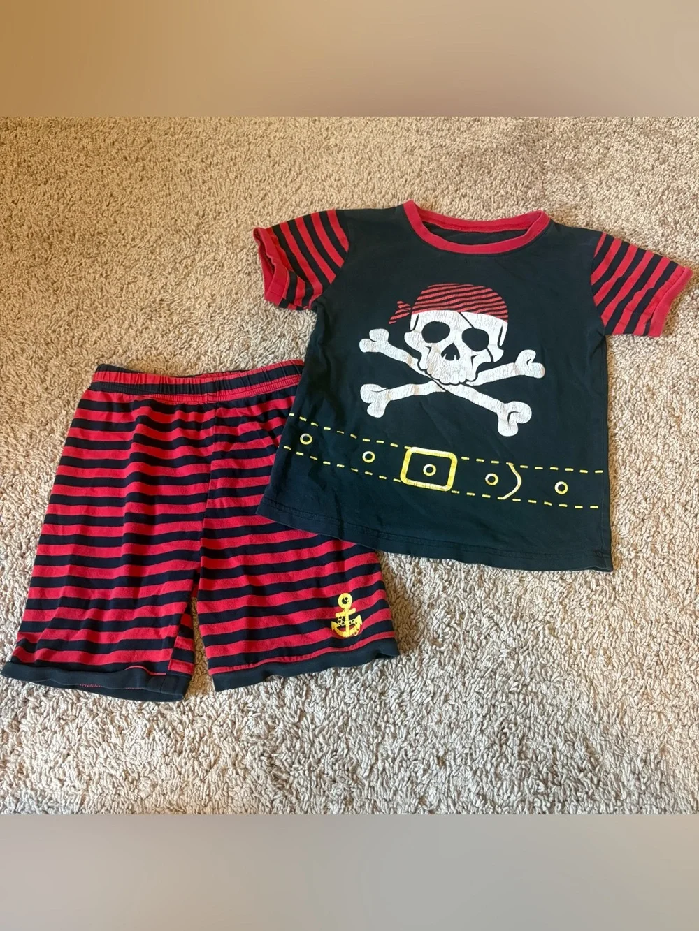 Kids Pirate Skull Pajama Set - Black & Red size 6